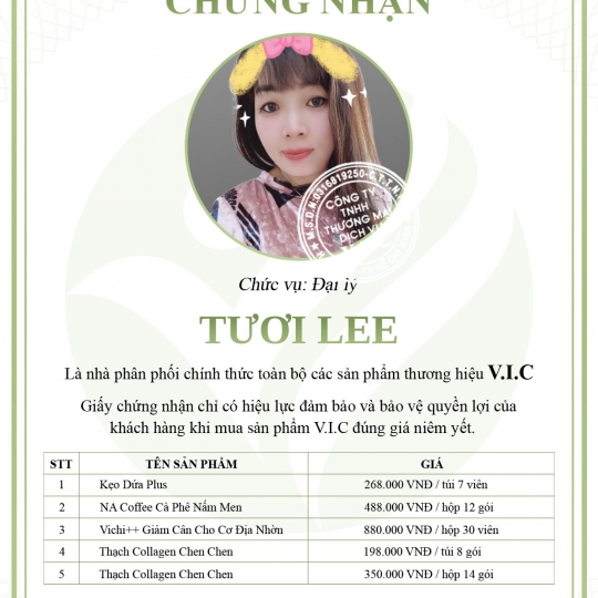 Giấy Chứng Nhận Phân Phối Hàng Chính Hãng V.I.C 