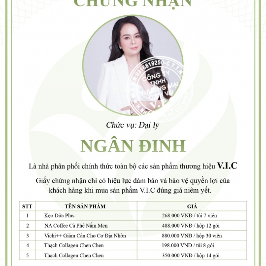 Giấy Chứng Nhận Phân Phối Hàng Chính Hãng V.I.C 