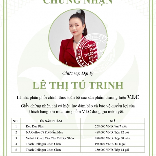 Giấy Chứng Nhận Phân Phối Hàng Chính Hãng V.I.C 