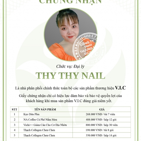 Giấy Chứng Nhận Phân Phối Hàng Chính Hãng V.I.C 