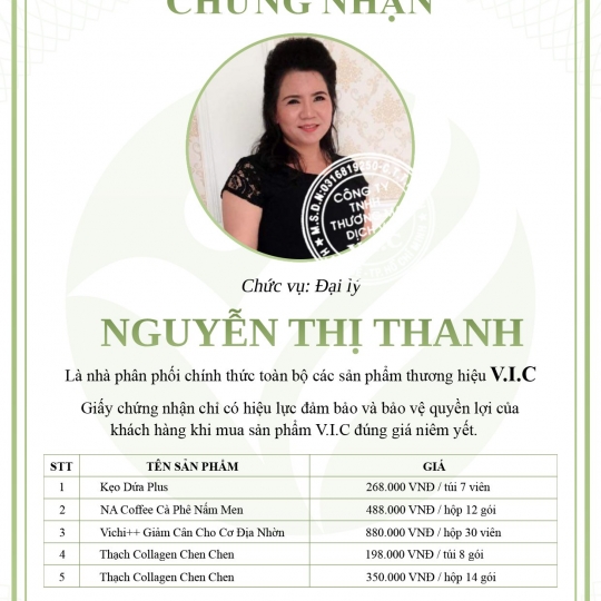 Giấy Chứng Nhận Phân Phối Hàng Chính Hãng V.I.C 